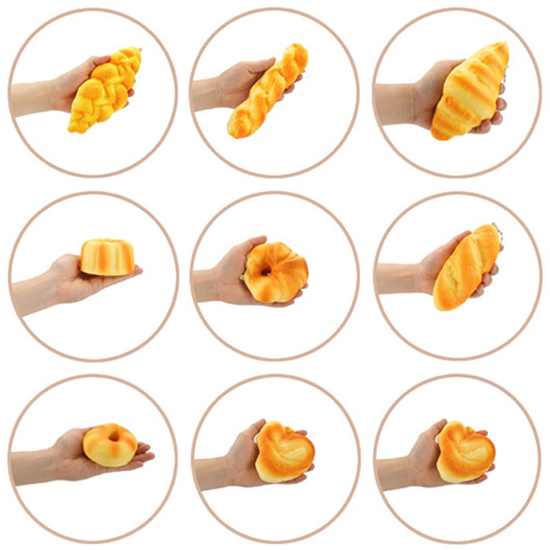 Squishy Brot quetschen Spielzeug Weiche Langsame Aufstieg Krapfen Kuchen Toast Laib Lebensmittel Keychain Anhänger freundlicher Spielzeug Brötchen Stangenbrot