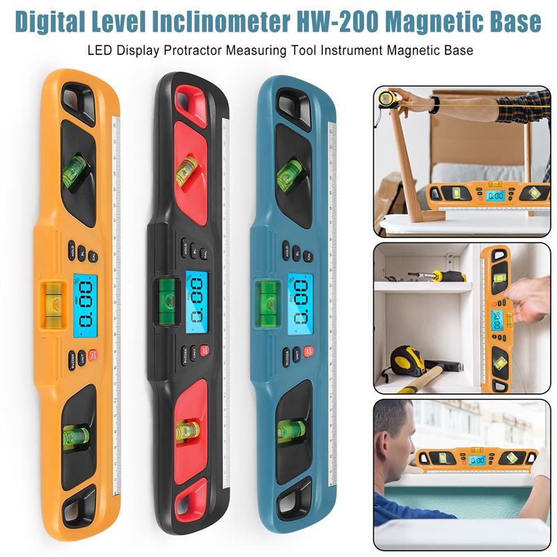 Digital Level Inclinometer HW-200 Electronic LED Display Protractor Measuring Tool Instrument Magnetic Base Digital Level Red