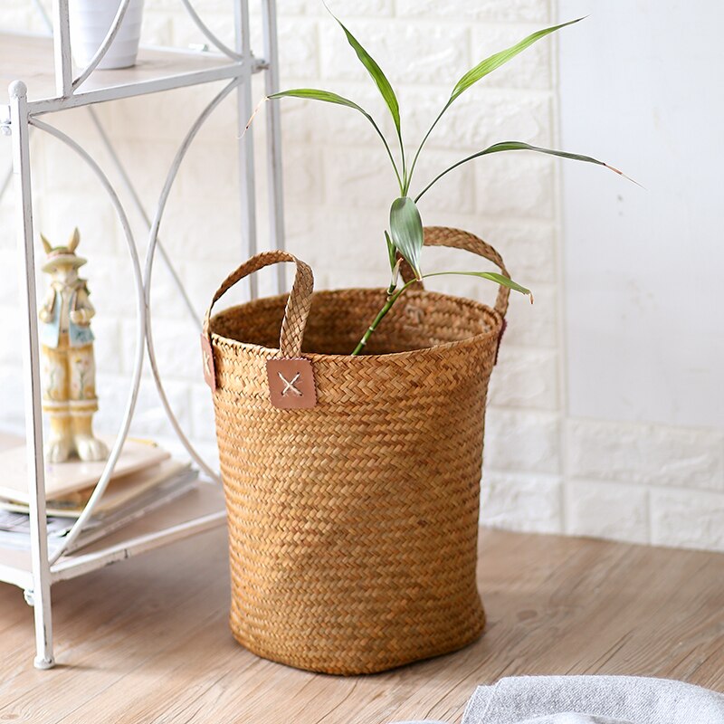 Japanse Stro Breien Opslag Emmer Huishouden Geweven Wasgoed Emmer Met Twee Oren Stro Breien Opslag Mand