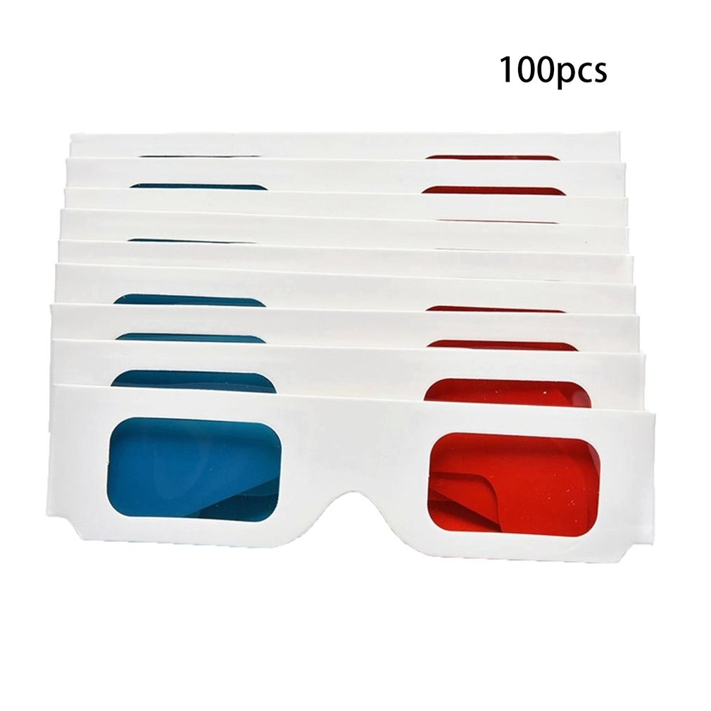 100pcs/lot Universal Paper Anaglyph 3D Glasses Paper 3D Glasses View Anaglyph Red/Blue 3D Glass For Movie Video EF