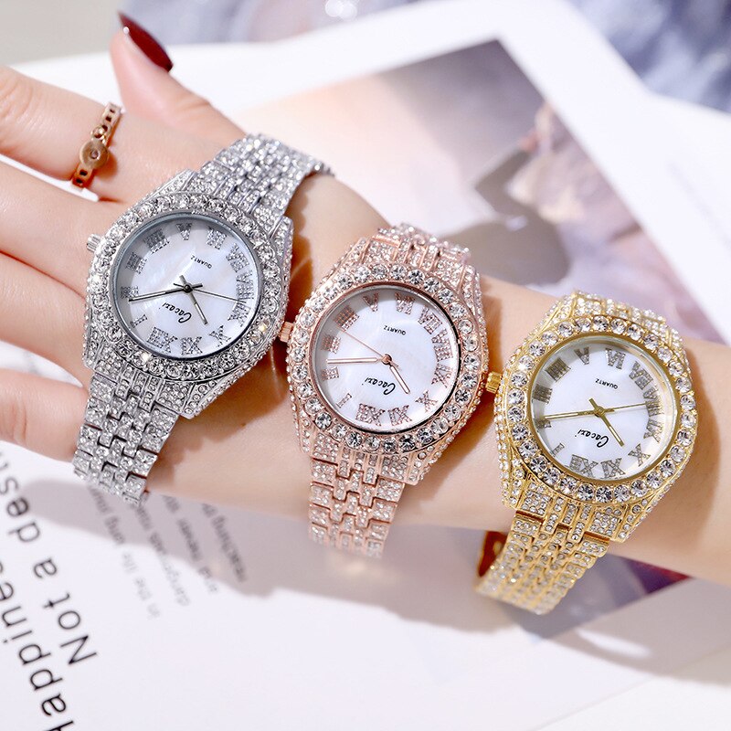 Vrouwen Horloges Top Luxe Armband Horloge Roestvrij Staal Met Diamanten Horloges Elegante Dames Horloge
