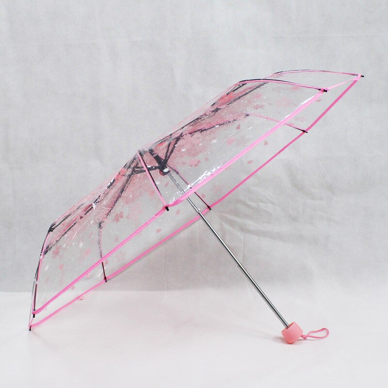 1pc three Fold Umbrella Women Transparent Clear Cherry Blossom Mushroom Apollo Sakura folding Sunshade Rain Umbrella