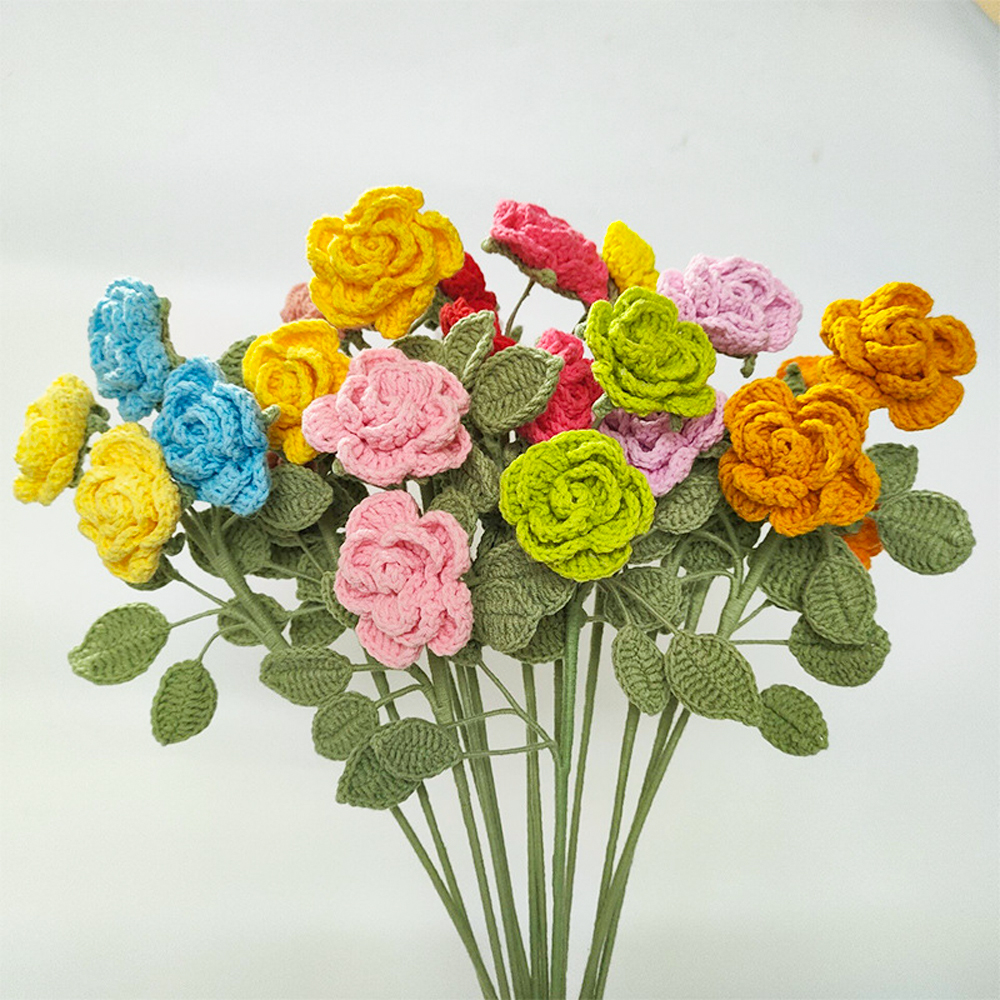 Ramo de Flores de ganchillo , Flores tejidas a mano, Flores Tejidas A Crochet, decoración del hogar para boda, flor Artificial