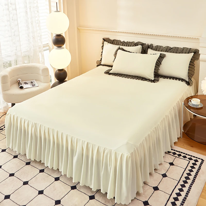 Solid Color Bed Skirt Lace Ruffled Bed Skirt 1pcs Cover Bedroom Beds Cover Bed Skirt Non-slip Mattress Cover Bedsheet Bedspread: 120x190cm / Yellow