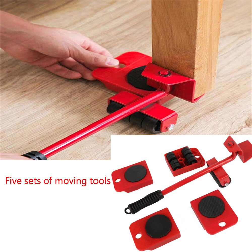 5Pcs Moving Tools Furniture Transport Lifter Tool Set Heavy Stuffs Moving Hand Tools Set Wheel Bar Mover Device