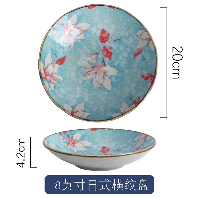 Dishes 2pcs/set 8-inch flower and fish pattern underglaze ceramic deep dish: Campanula