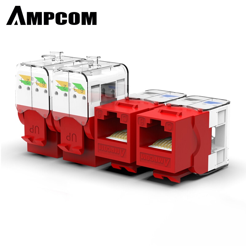 AMPCOM 10-Pack Keystone Jack, CAT6 Tool-Less RJ45 UTP Keystone Jack, No Punch-Down Tool Required Module Coupler - Red