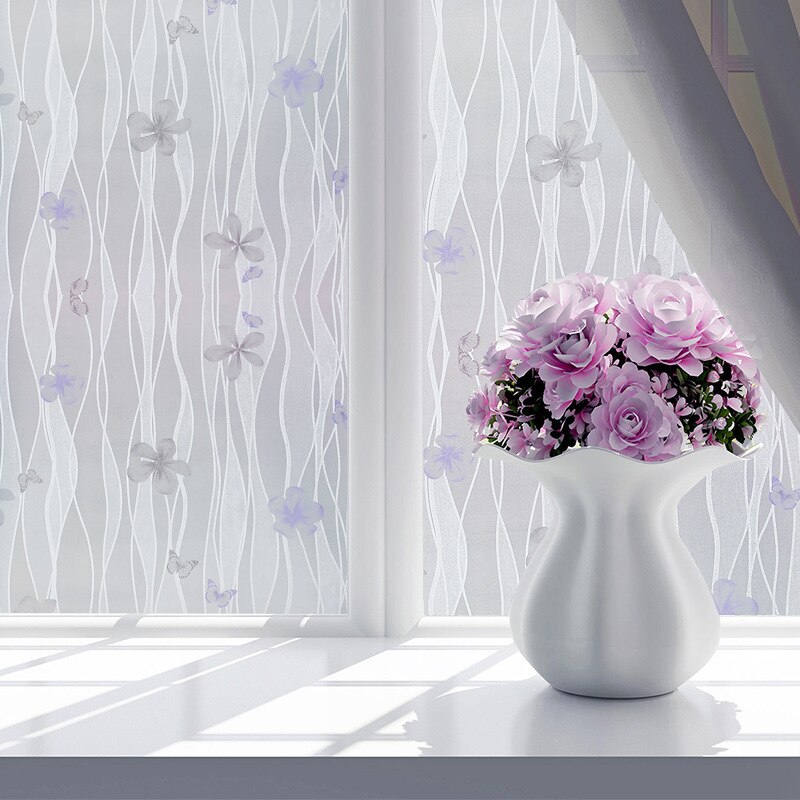 Europeisk stil glas klistermärke 3d färg privat fönster film frostat ogenomskinligt glas klistermärke pvc heminredning färg film 45x 200cm: 4-  grå fjärilar