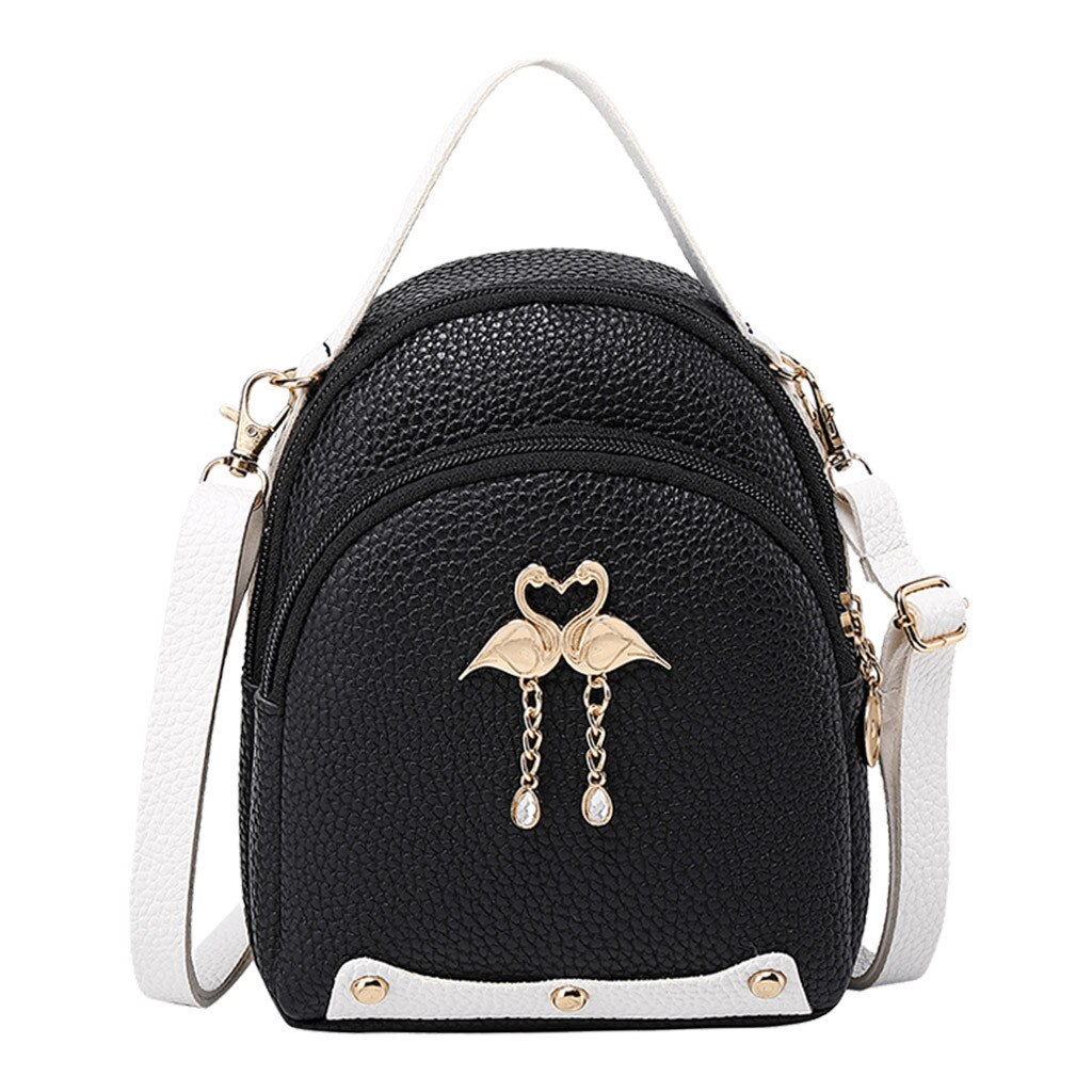 Mini Backpack Women PU Leather Shoulder Bag For Teenage Girls Multi-Function Small Bagpack Female Ladies School Backpack #YJ: Black 