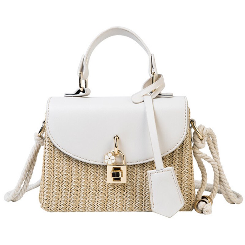 Bolsa de paja de verano tejida para mujer, bolso de mano femenino, cruzado, a la , de noche,: Beige