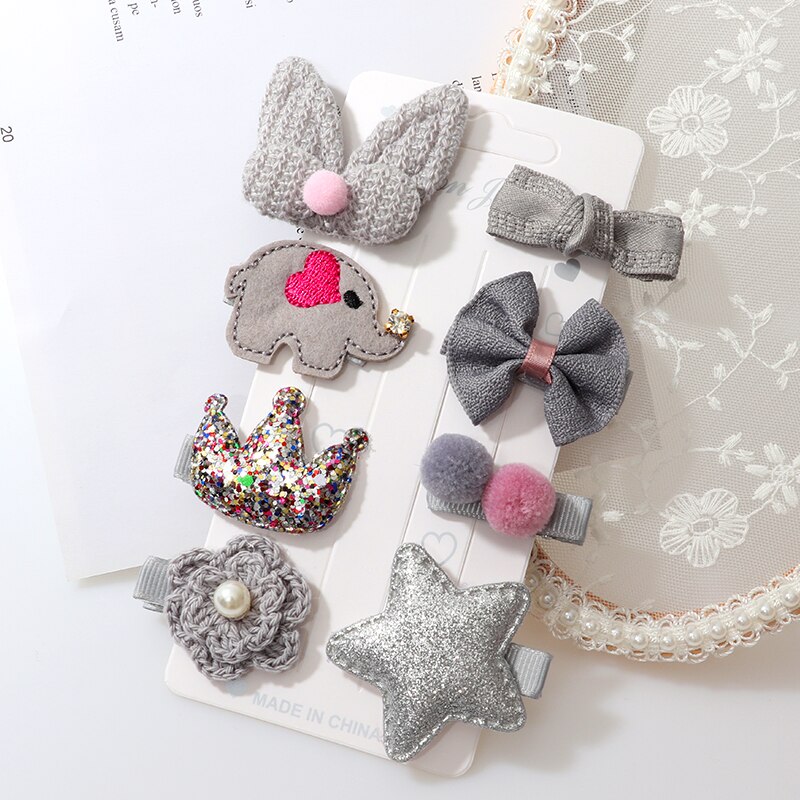 Horquillas bonitas para niña, accesorios para el cabello, lazo de flores, cintas para el pelo de animales, diadema de dibujos animados para niña, tocado de horquilla, 8 unids/set por Set: 8pcs-4