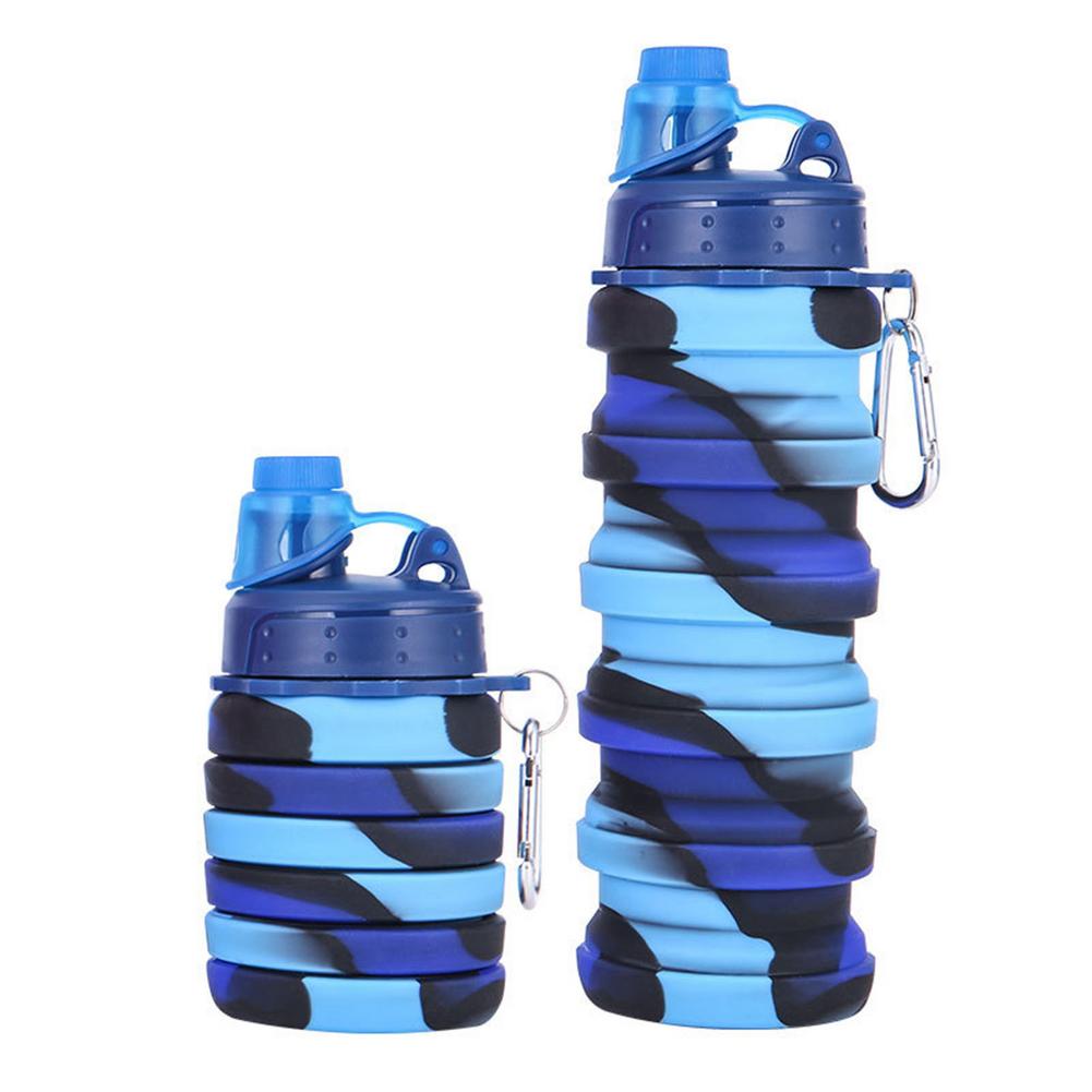 500Ml Draagbare Camouflage Opvouwbare Water Fles Herbruikbare Bpa Gratis Silicone Water Fles: Blue