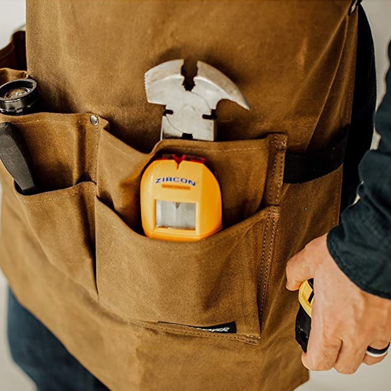 Delantal de lona encerada con aceite para garaje, jardín, taller, impermeable, resistente al aceite, con múltiples bolsillos, mandil de herramientas