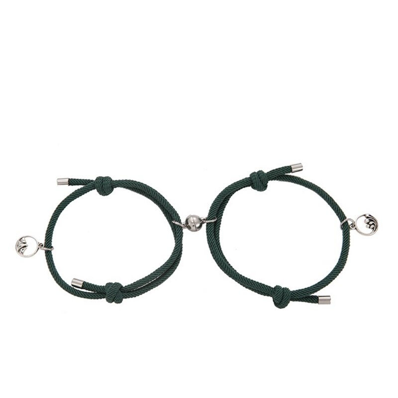 ANGELADY-pulsera de la Amistad minimalista para parejas, Kit de pulsera de distancia magnética trenzada, 2 unidades: green