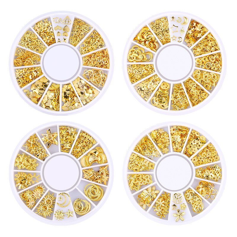 Gemengde 3D Hollow Nail Steentjes Voor Nagels Charms Metalen Vormen Geometrie Goud Tips Diy Accessoires Kristal Nail Art Decoratie