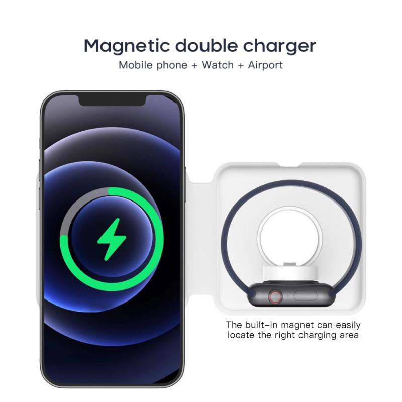 2 In 1 Magnetic Wireless Charger Stand Qi 15W Fast Charging Dock Station For Apple Watch IWatch 5 4 3 For IPhone 12 11 XS XR X 8