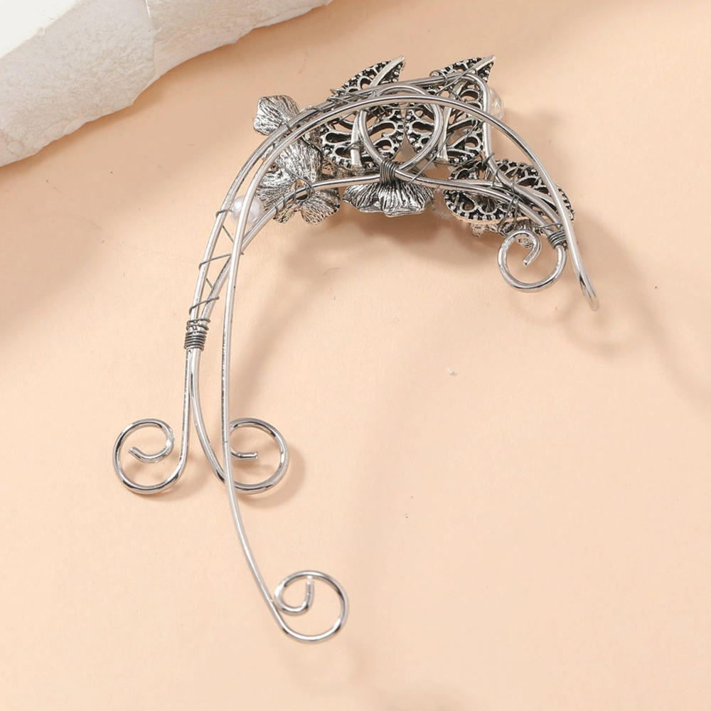 Beautiful Fairy Elf Ear Cuff Vintage Leaf Flower Aluminum Wire Woven No Pierced Clip On Earrings Women's Cosplay Jewelry