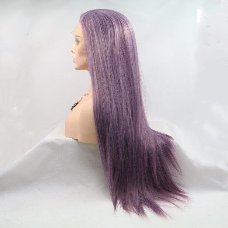 Marquesha Realistic Looking Long Straight Lavender Purple Heat Resistant Fiber Synthetic Lace Front Wigs For Women