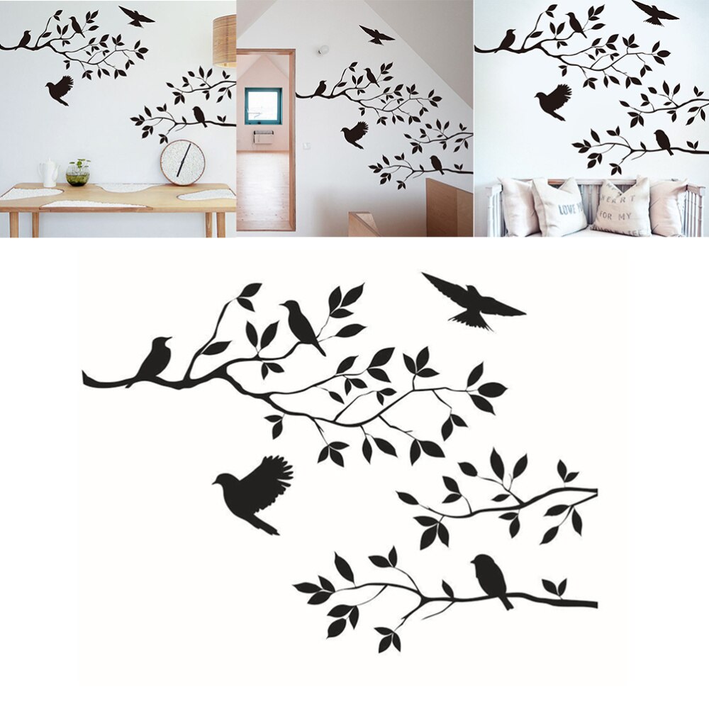 Tree Branch Birds Wall Sticker Vinyl Removable Art Wall Decals for Living Room TV Sofa Background Decoration