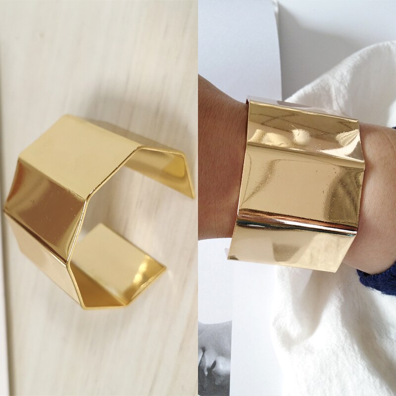 Glossy Double Layer Cross Opening Jewelry Bangle for Women Girls Party Hip Hop Punk Metal Geometric Bracelets gold: 6054