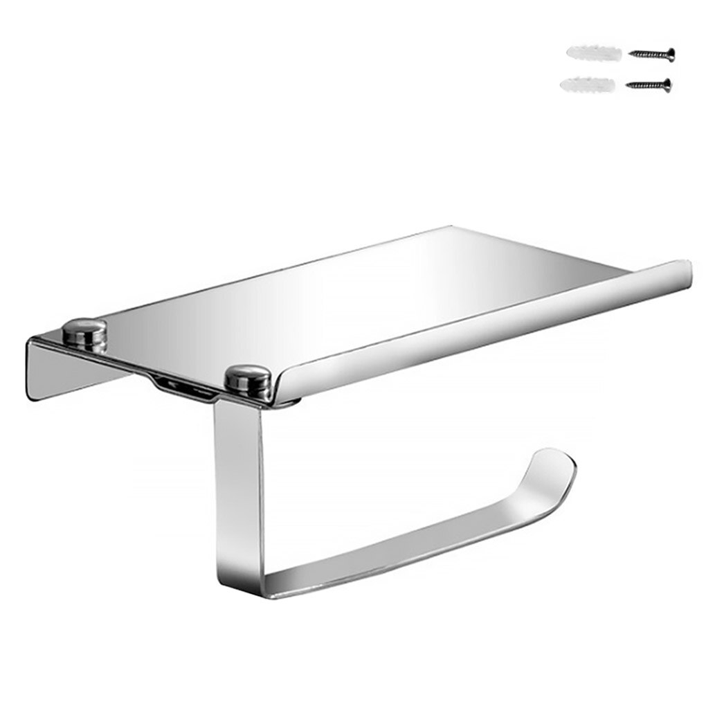 Stainless Steel Toilet Paper Holder With Phone Shelf Simple Storage Shelf Toilet Roll Paper Holder Bathroom Accessories Simple: Punch single use