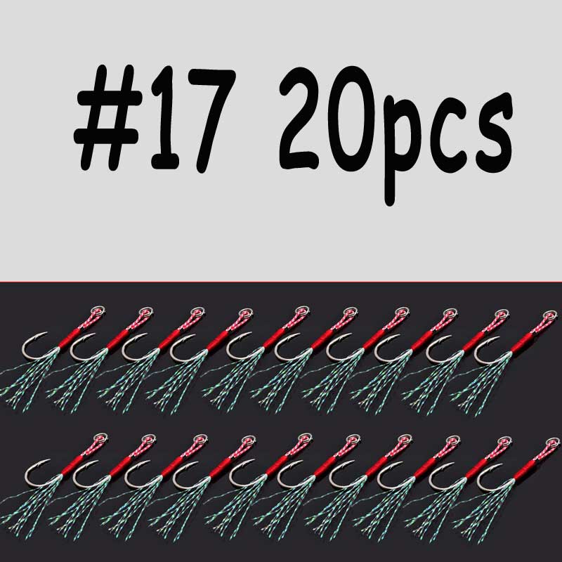 20pcs/pack Saltwater Fishing Jig Hooks Single Barbed With Split Ring Flasher Assist Hook For Micro Spoons Fishing Lure Hooks: size17 20pcs