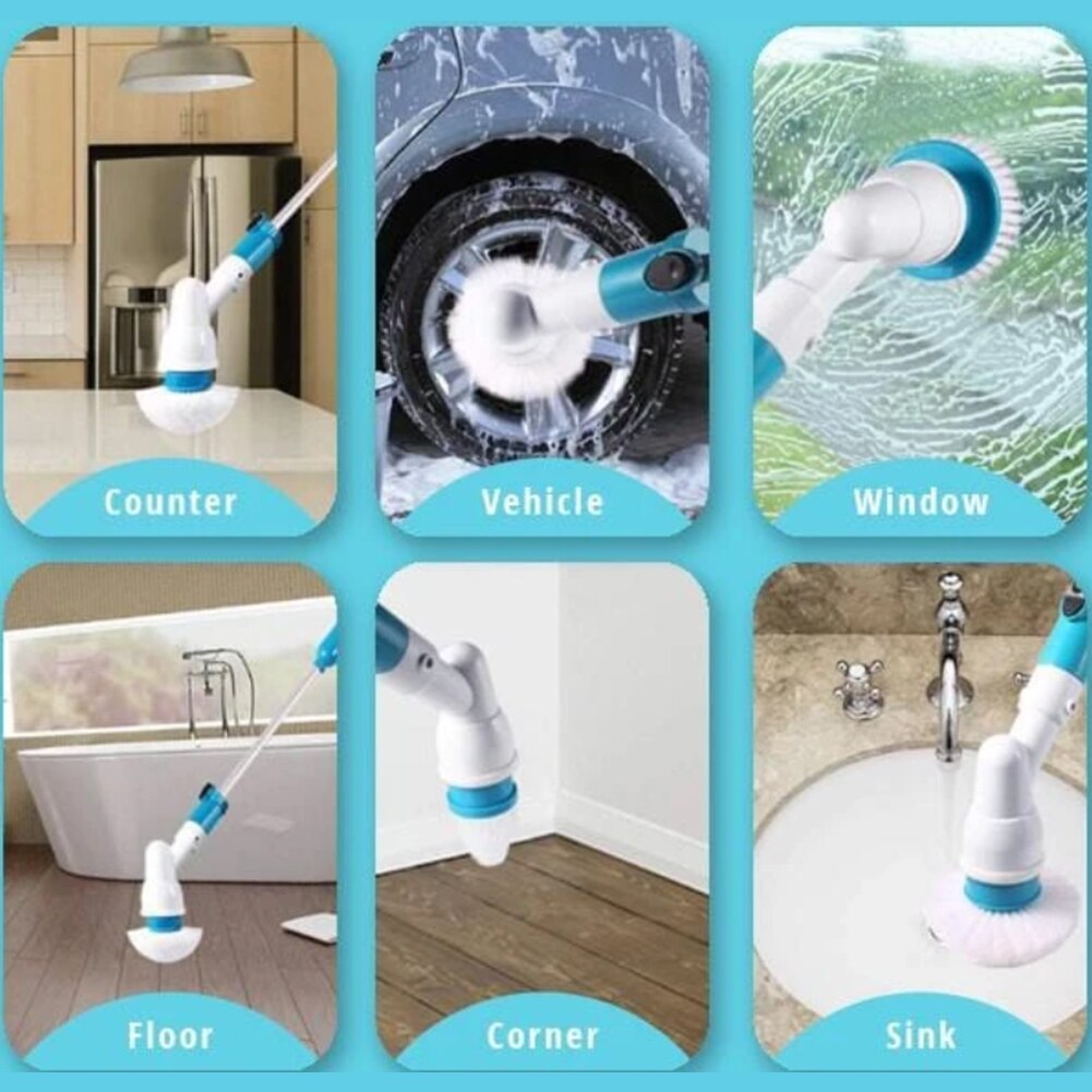 Electric Spin Scrubber Turbo Scrub Cleaning Brush Cordless Chargeable Bathroom Cleaner with Extension Handle Adaptive Brush Tub