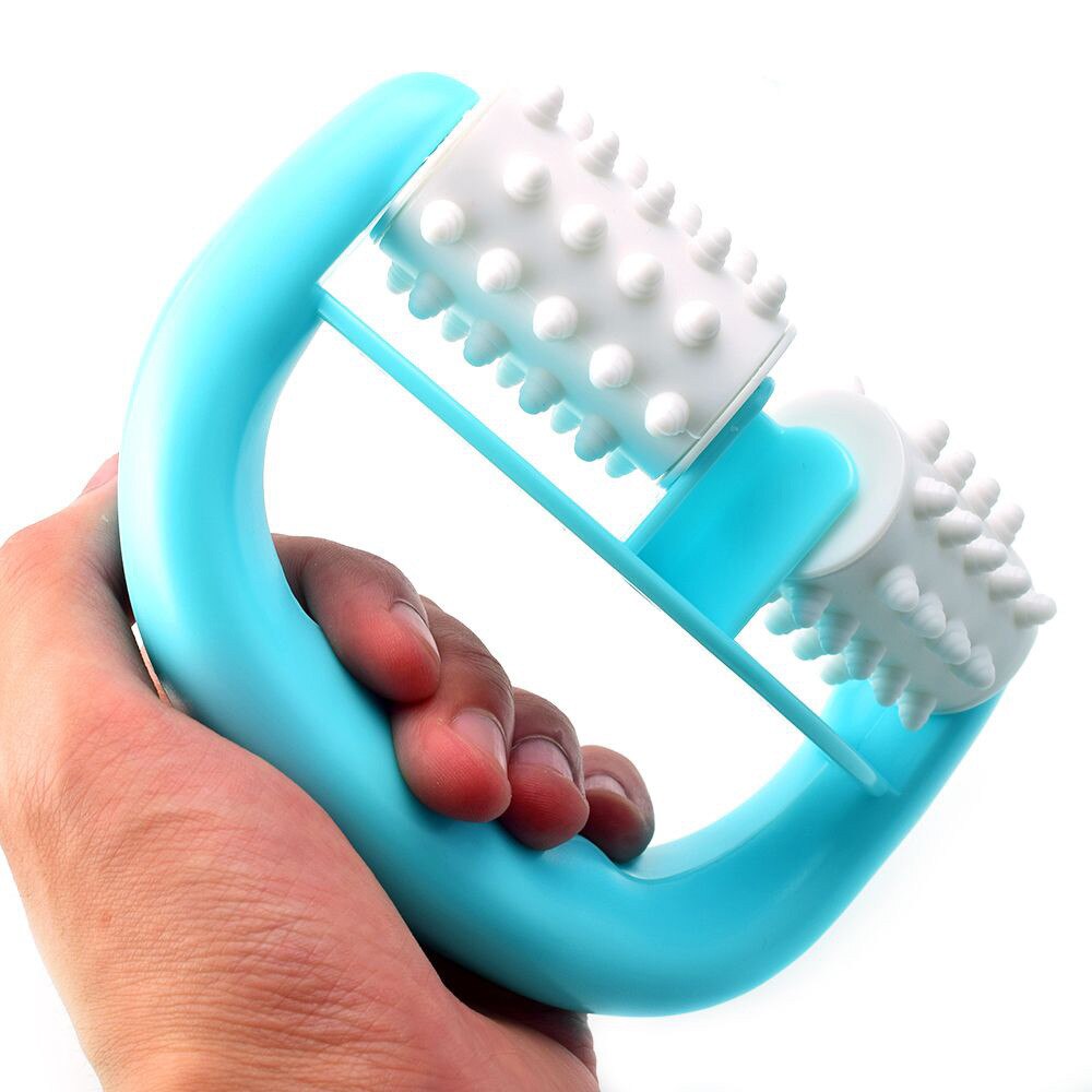 D typ fat roller massageverktyg celluliter ben mage nacke skinkor slappna av anti celluliter bantning produkter muskelstimulator: Blå