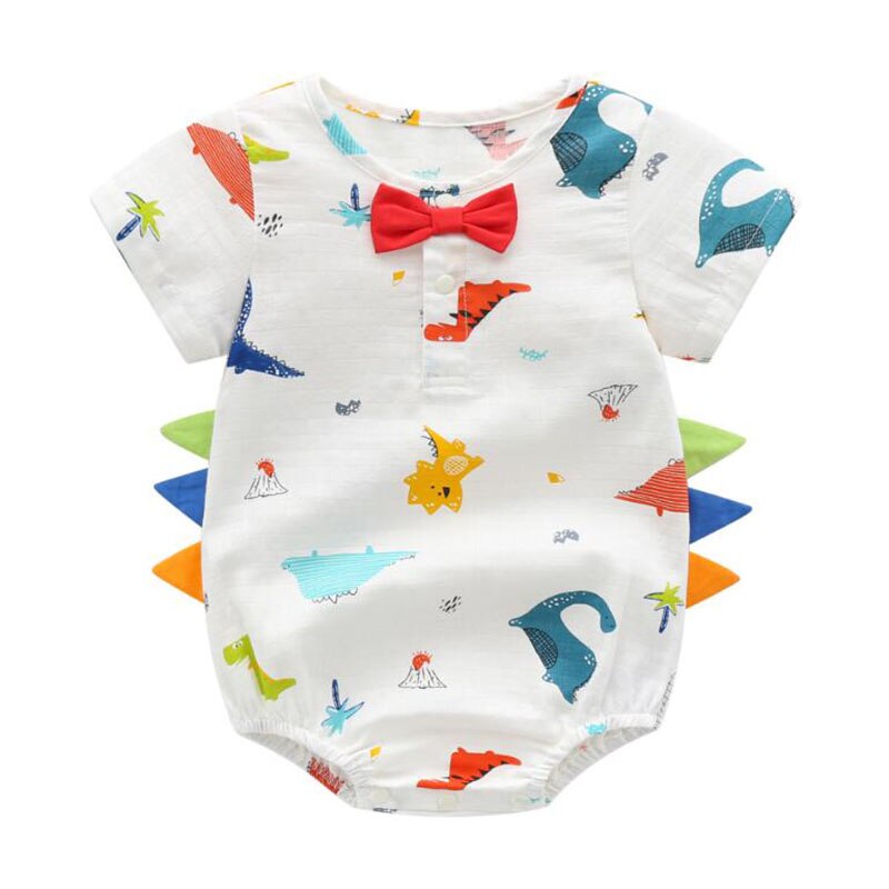 Barboteuse à manches courtes pour bébés garçons, imprimé de dinosaures, vêtements en coton, été: BH8203 red / 24M