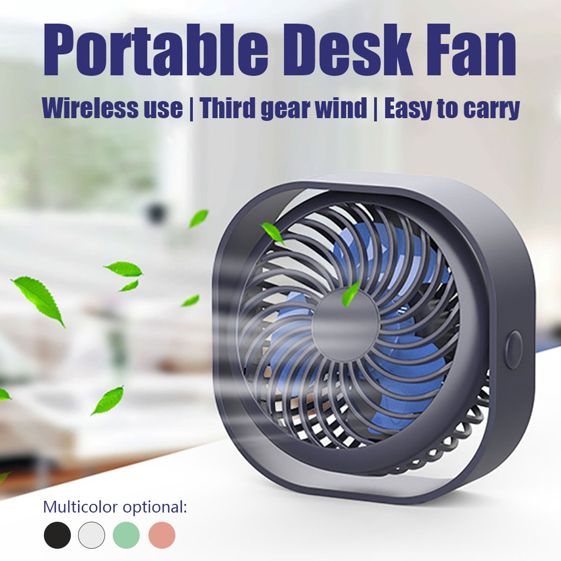 Kleine Persoonlijke Usb Desk Fan Draadloze Oplaadbare 360 Rotatie 3 Snelheden Draagbare Desktop Tafel Koelventilator Home Office Outdoor