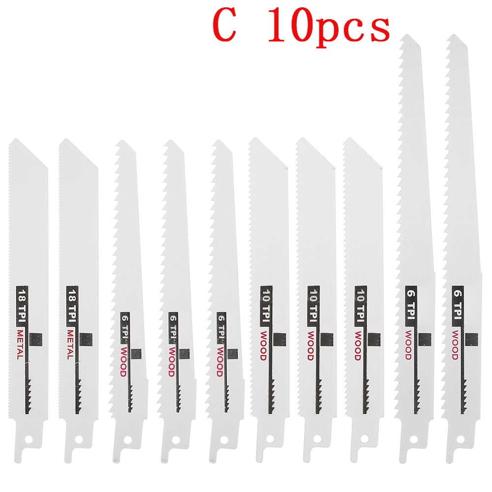 4/10Pcs Reciprocating Saw Blade High Carbon Steel Bimetal Parts for Wood Metal Multi Saber Saws Cutting Power Tools Accessories: C 10pcs