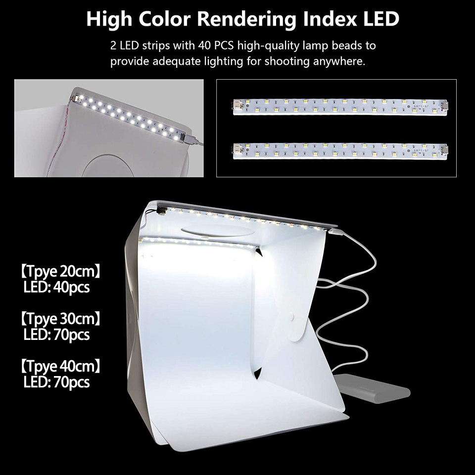 Caja de luz plegable de 20cm, fotografía portátil, tienda de estudio fotográfico LED, Softbox LED, Kit de fondo, Mini caja de luz USB para cámara DSLR