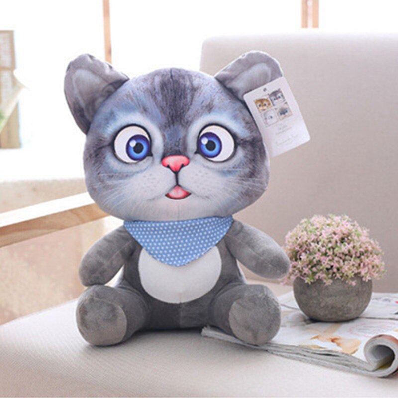46cm 3D Simulation chats oreiller en peluche jouets Simulation Animal en peluche chat oreiller canapé housse de coussin pour noël: Q gray cat