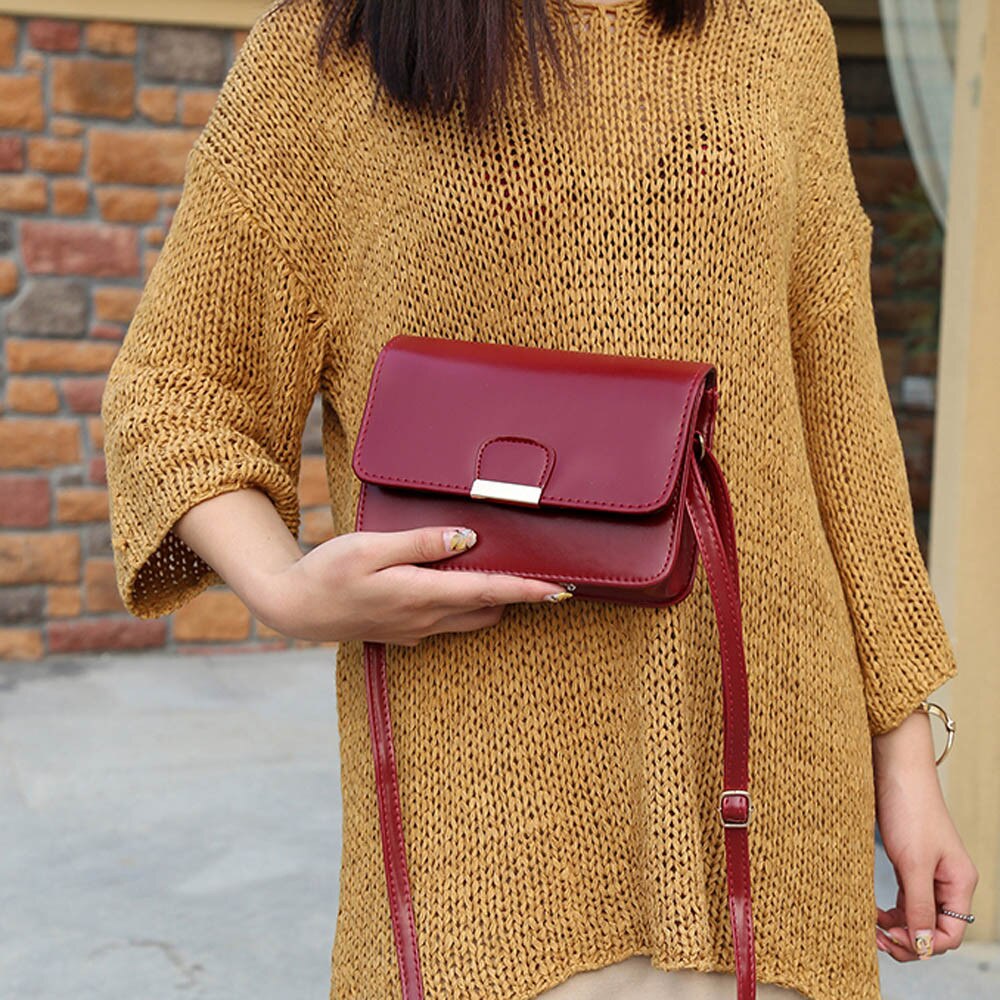 Women's Leather Simple Solid Handbag Small Shoulder Bags Crossbody Bags for Girls Messenger Bags: Red