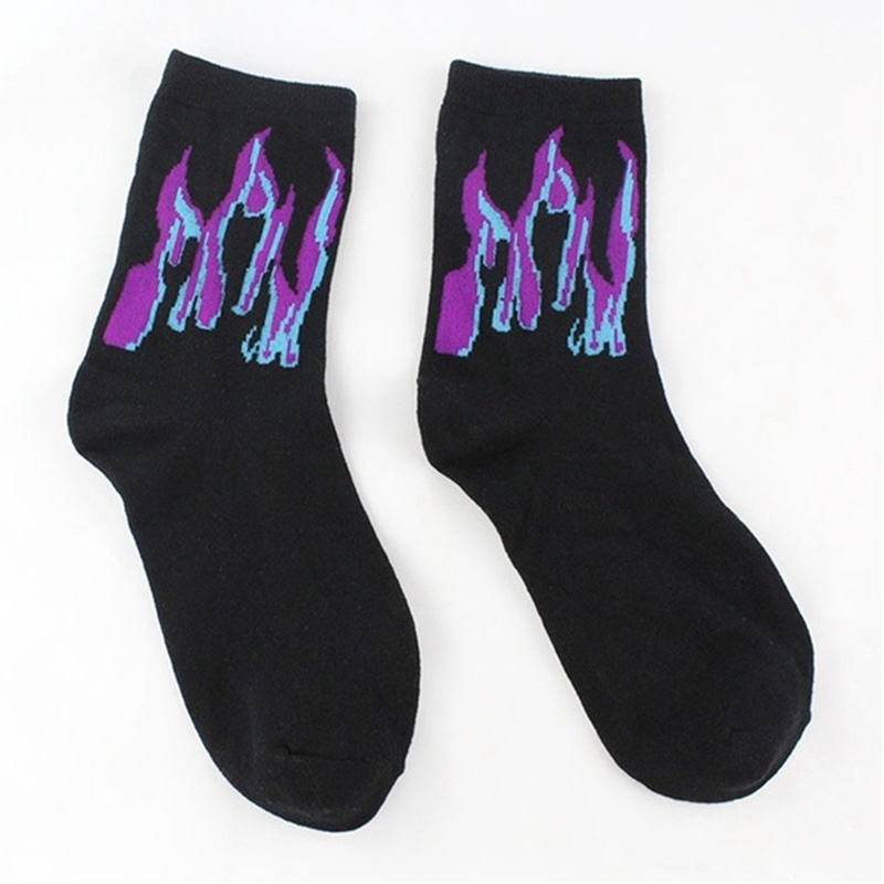 unisex street style with fire socks fun flame pattern skateboard hip hop man cotton socks happy woman long socks: 4