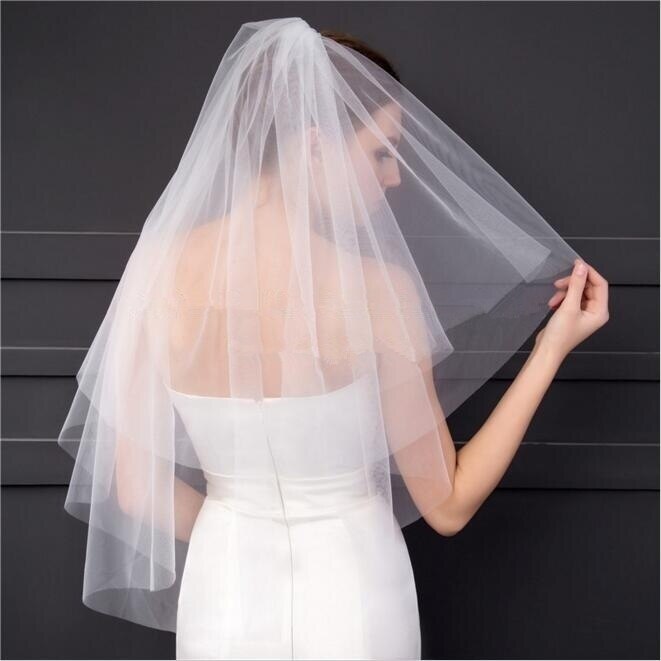 LORIE Style Simple voiles de mariée 2T coupe bord de doux Tulle blanc/ivoire court voile de mariage
