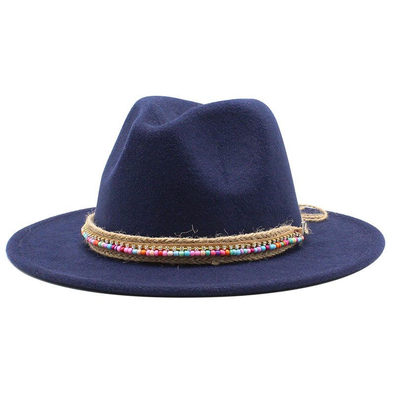 Herr kvinnor bredbrättad ullfilt fedora panama hatt med bältesspänne jazz trilbykeps fest formell topphatt i vitt,svart.rosa: Marin