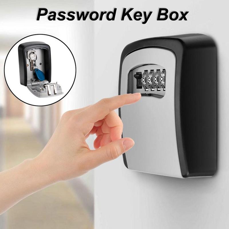 Key Lock Box Wall Mounted Aluminum Alloy Key Safe Box Weatherproof 4 Digital Combination Key Storage Lock Box Indoor Outdoor