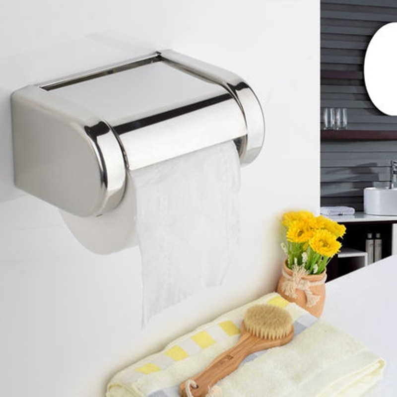 Toilet Tissue Roll Box Polished Chrome Stainless S... Grandado