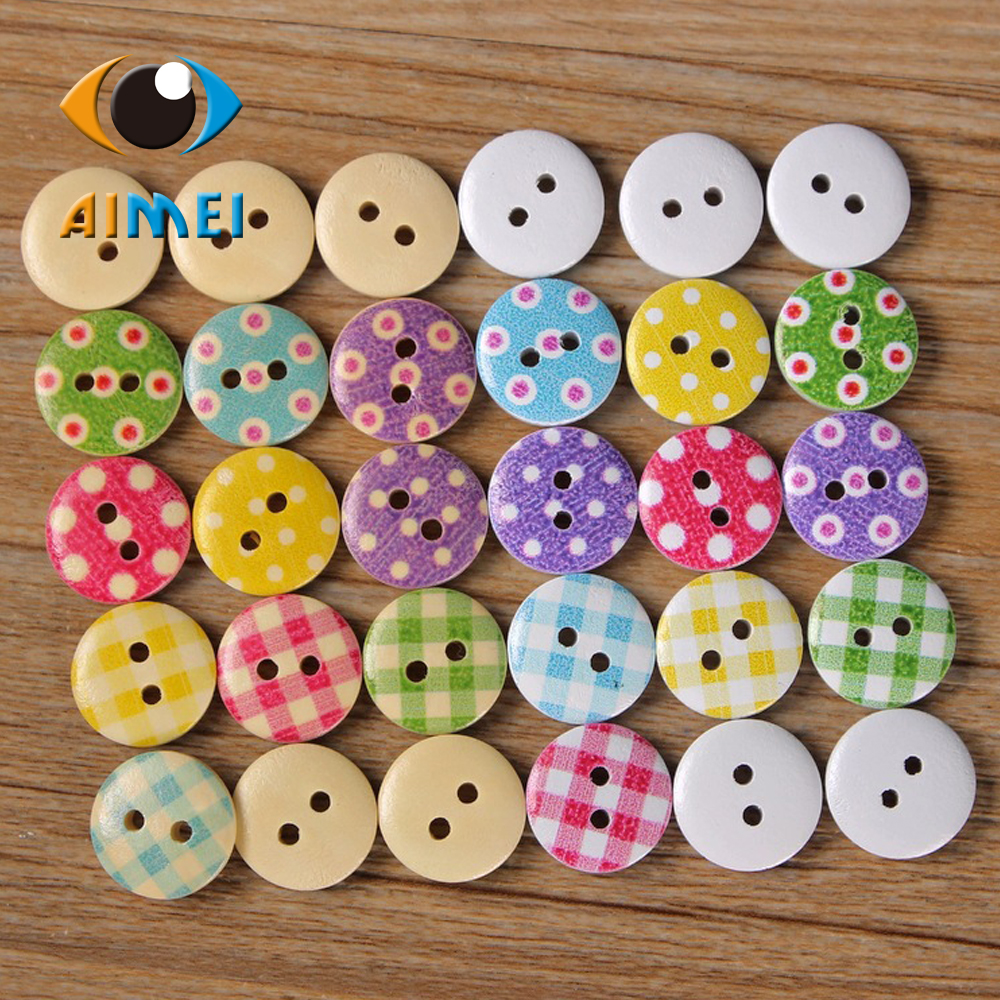 100 stuks/partij 15mm diameter ronde houten knopen voor kleding, decoratieve knoop voor handwerk.