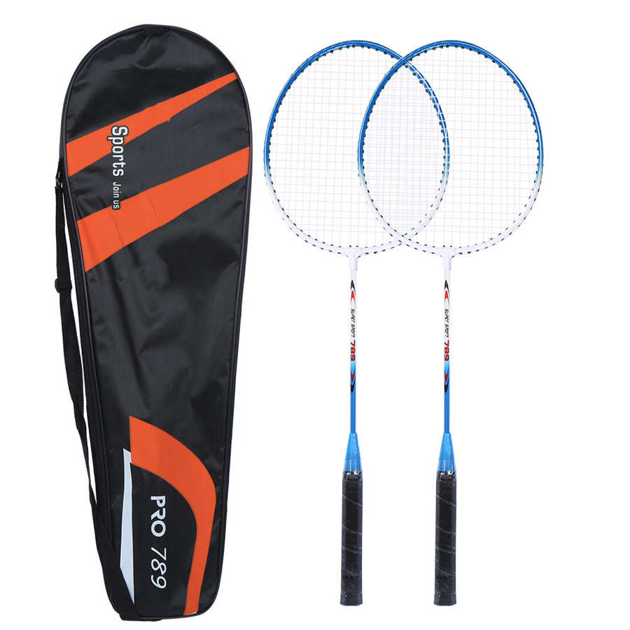 2Pcs Badminton Rackets Iron Alloy Handle Badminton Racket Soft Handle Badminton Beginner Training Practicing Equipment: Blue