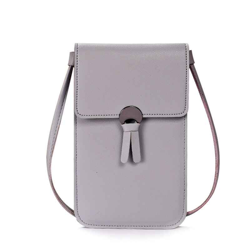 Shoulder Bags Mini Mobile Phone Bag With Back Side Clear Touching Screen Window Pu Leather Bag Touch Screen for iphone xiaomi: light gray