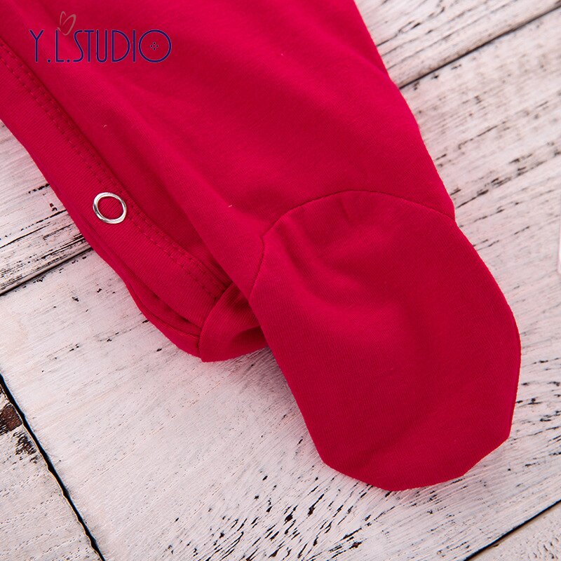 Baby Foot Romper Autumn Little Girl Cotton Christmas Costume Red Long Print Jumpsuit Year Costume for Toddlers Boy Overalls