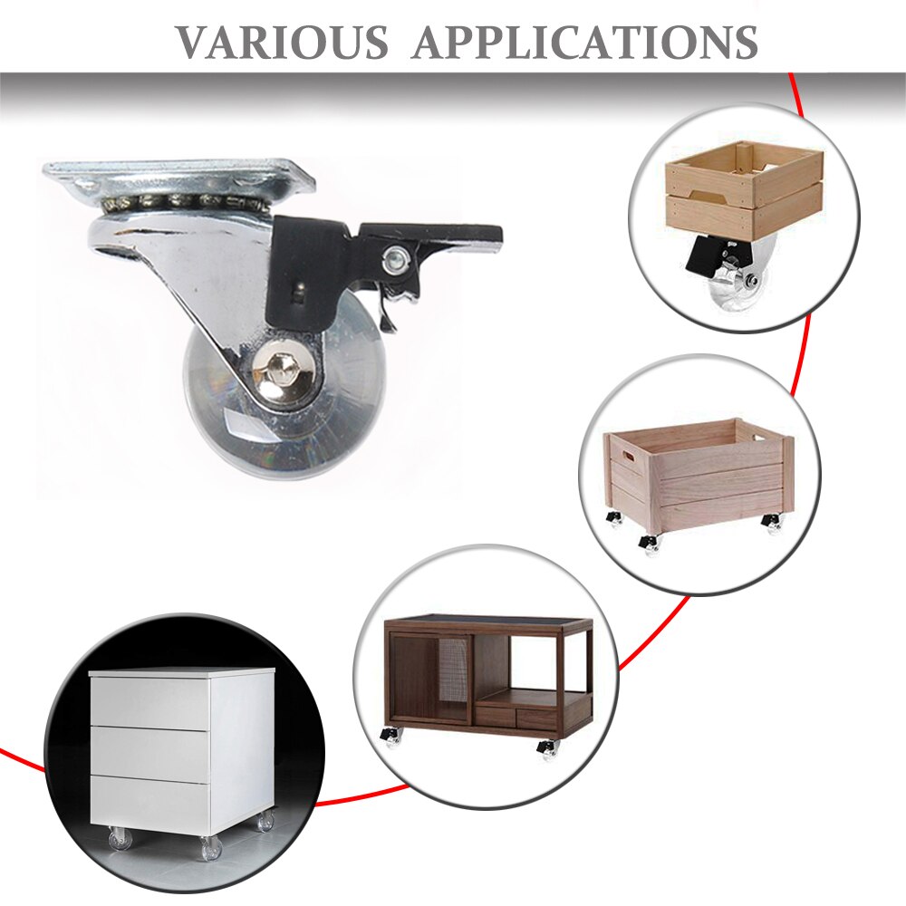 Ruedas giratorias de 360 grados con freno, 3 pulgadas, sin ruido, para muebles, armario, sofá, paquete de 4 o 1 unidades