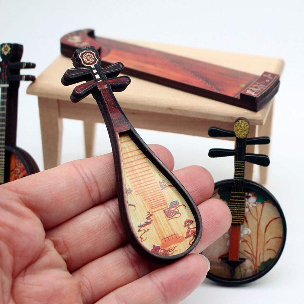 1/6 1/12 Poppenhuis Muziekinstrumenten Courtisane Patroon Hout Chinese Klassieke Instrument Foto Rekwisieten Multicolor