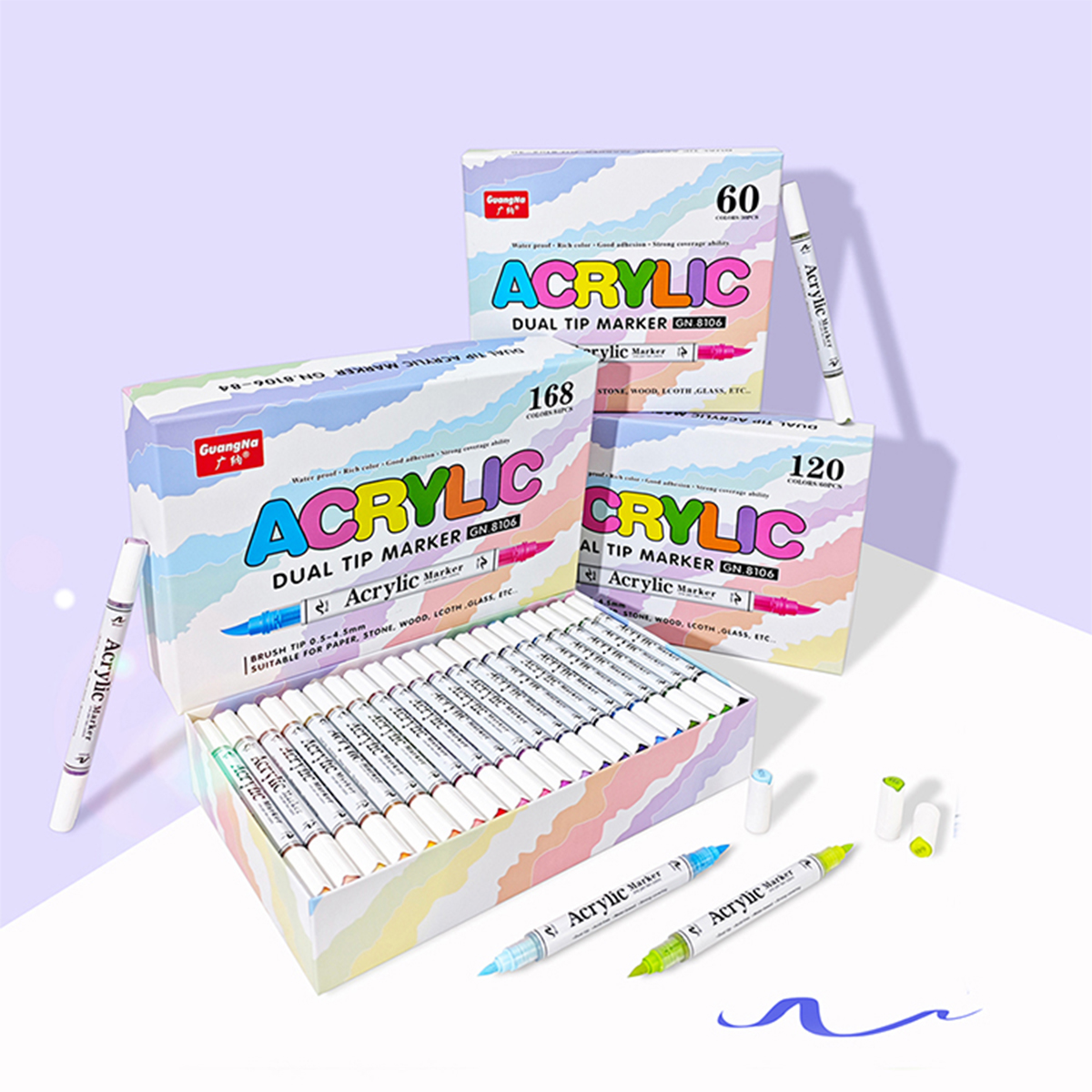 Rotulador acrílico de 60/120/168 colores 8106, bolígrafo de pintura de acuarela con de doble punta + dos colores, para marcador de cerámica