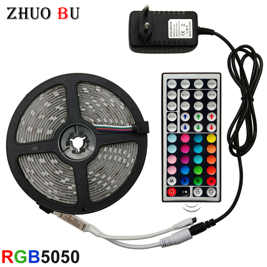 Led Strip Licht 5M 10M 15M Tape Diode Dc 12V Rgb 5050 Smd 2835 Flexibele Lint fita Led Light Strip Rgb + Afstandsbediening + Adapter