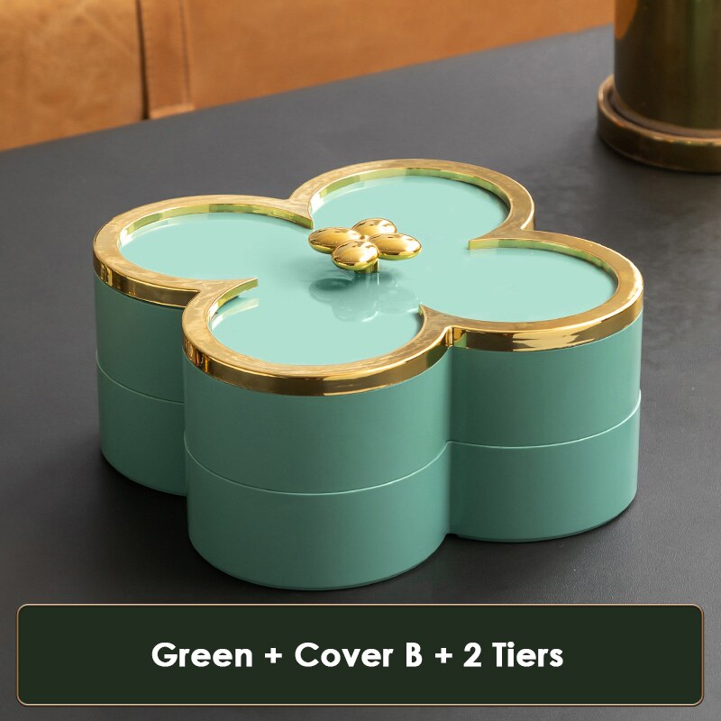 Bloem Vorm Snack Dienblad Decoratieve Plastic Verdeeld Snack Borden Kommen Voor Familie Party Candy Noten Opbergdoos Met Deksel: Green B 2 tiers
