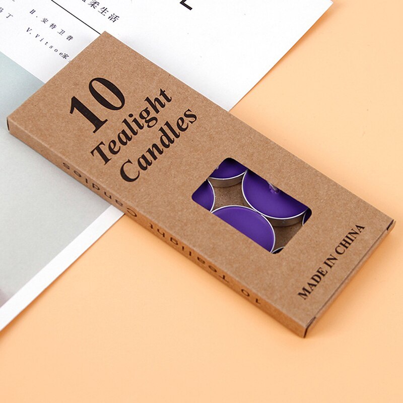 10 unids/caja de velas románticas de cera para té de aromaterapia, vela de Color con velas para de cumpleaños o boda: Púrpura