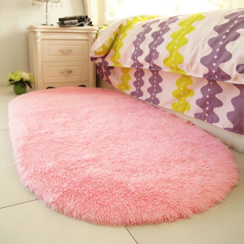 Ensfarget ovale vaskbare gulvmatter til hjemmet stue teppe soverom seng foran teppe salongbord teppe 40 x 60cm h99f: Rosa